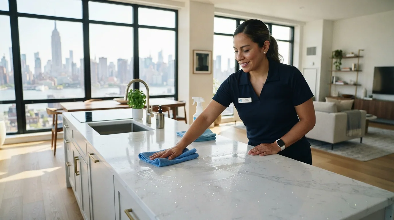 Midtown Manhattan apartment gleaming after an evening clean